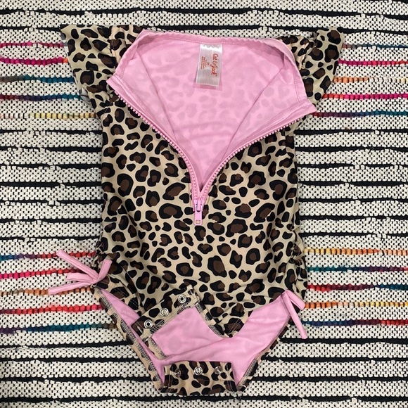 Cat & Jack Swimsuit for Toddler size 3t Girl with snaps Leopard Print and Pink - Picture 7 of 8
